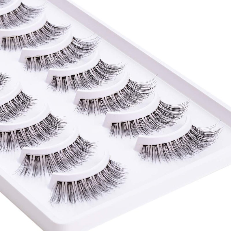 EMEDA False Eyelashes Natural Lashes Wispy 0.01mm Ultra Thin Band 12mm Cat Eye 10 Pairs Invisible Clear Band 3D Demi Wispies Short Fake Eye Lashes Strips Handmade (005) - Image 3
